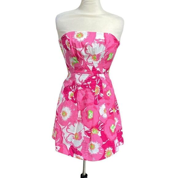 Lilly Pulitzer Pink Floral First Impressions Strapless Dress Size 0 NWOT - Picture 1 of 6
